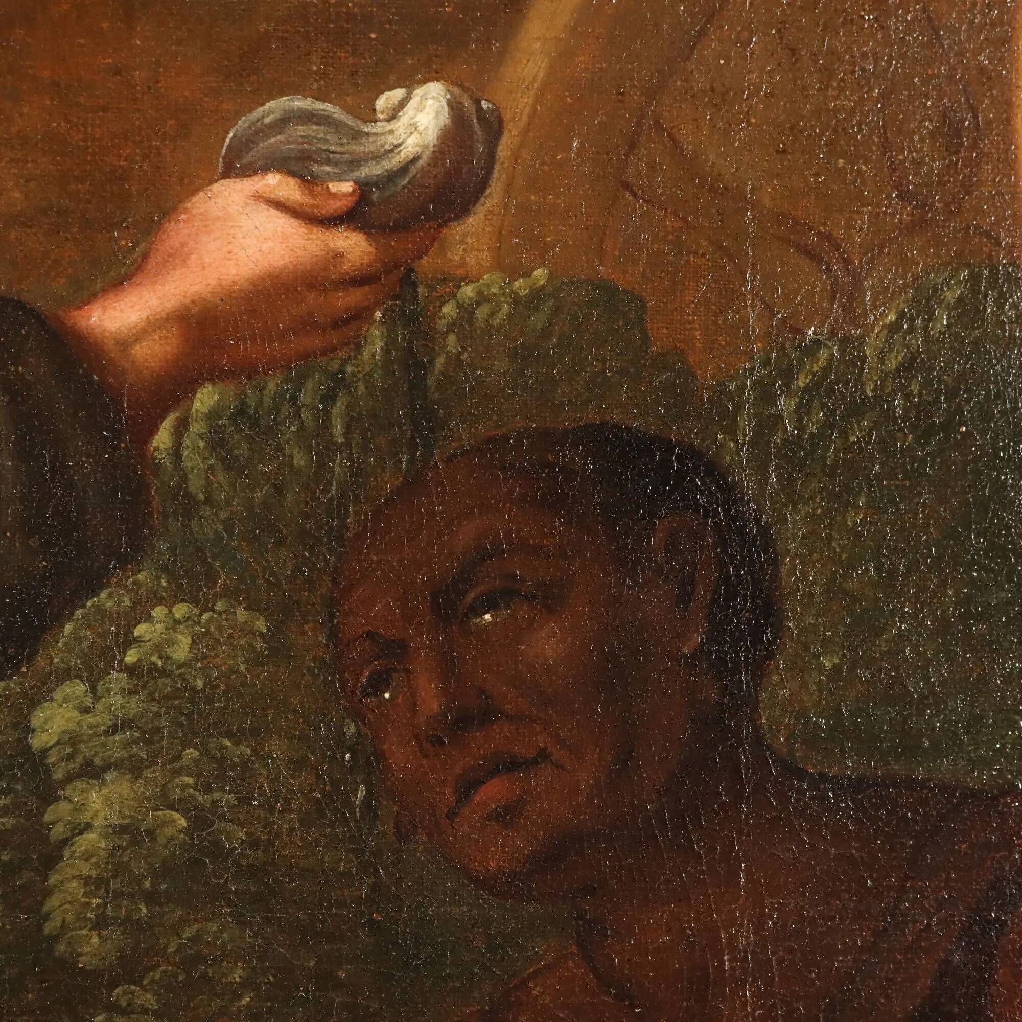Ancient painting "The Baptism of the Eunuch" oil on canvas 17th century