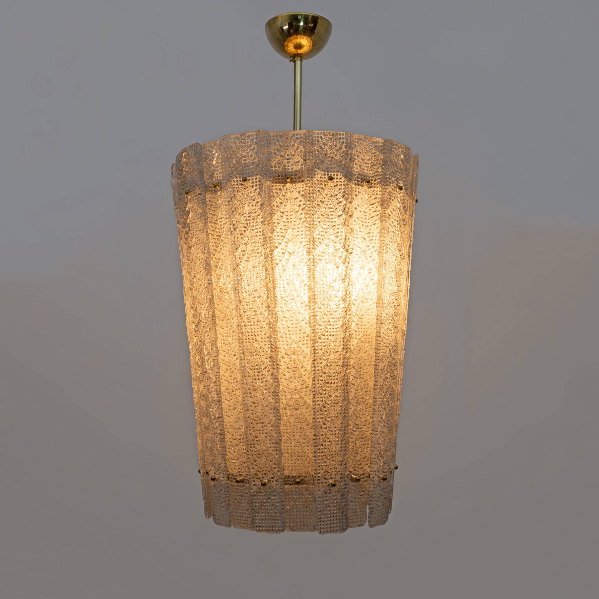 Barovier & Toso Art Dèco Style Brass Murano Glass Lantern Chandelier