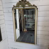 Ancien miroir style Louis XV patine doré et blanc, 145×82cms