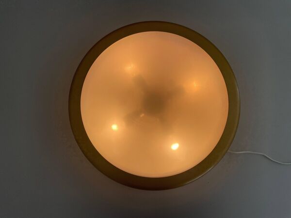 Plafonnier en verre, métal doré et marron, années 1960, Allemagne