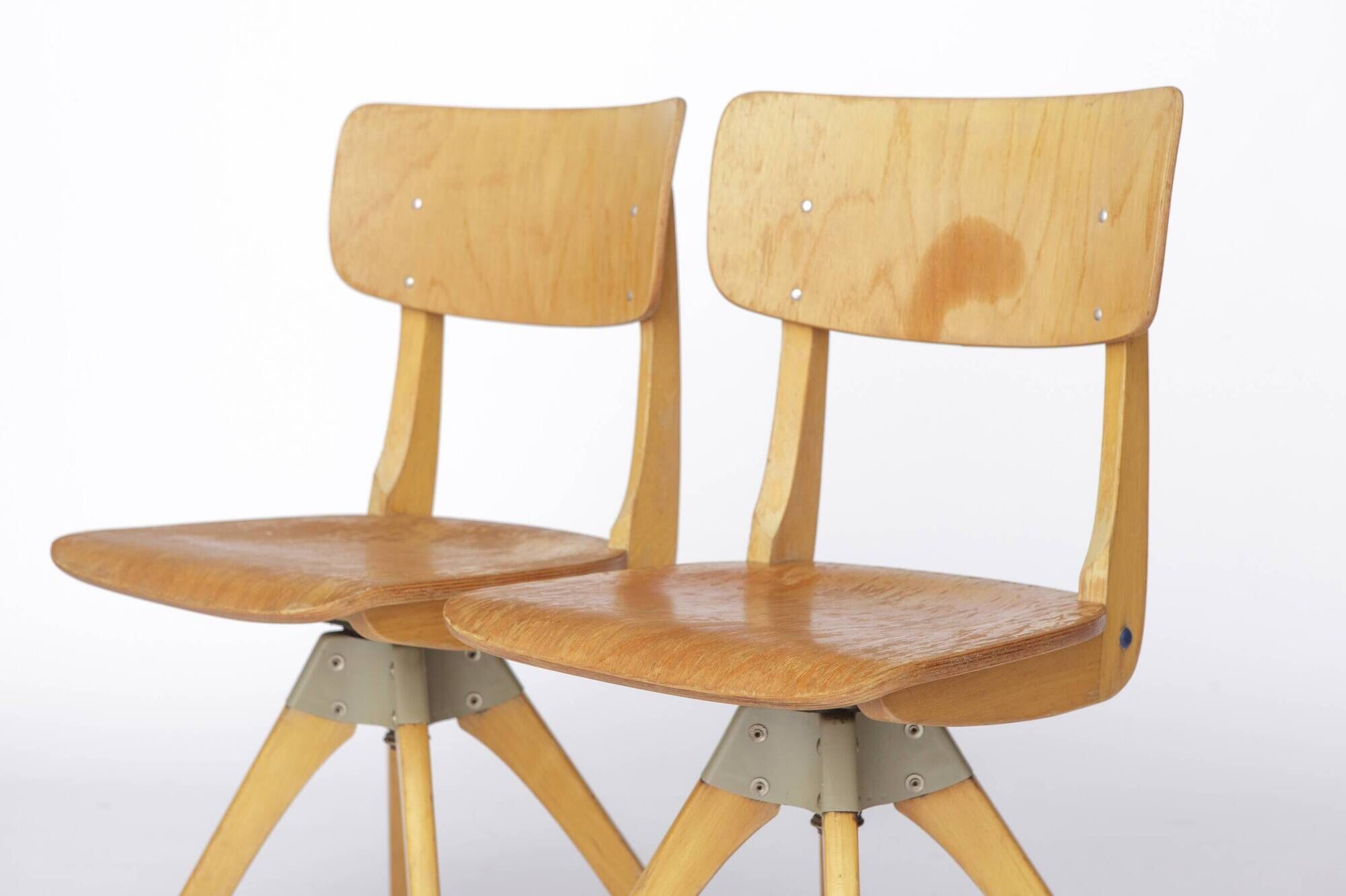 Pair of Vintage Casala Swivel Chairs, 1970s German Industrial Beechwood