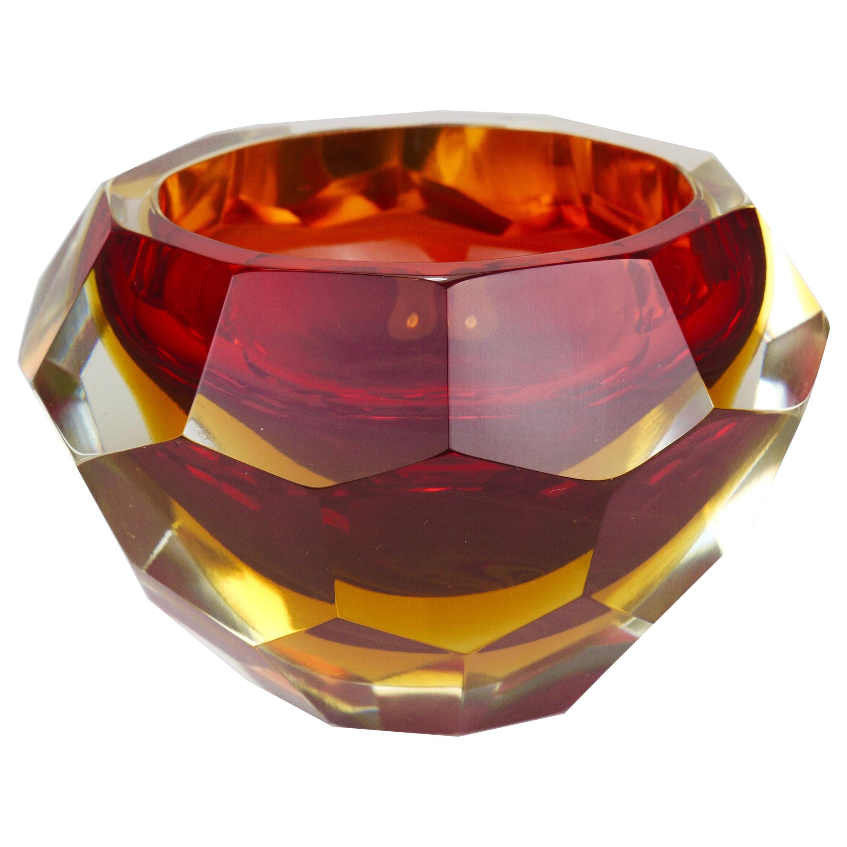 Mandruzzato Sommerso Bol Facetté en Verre Murano pour Caviar, Italie, 1960s