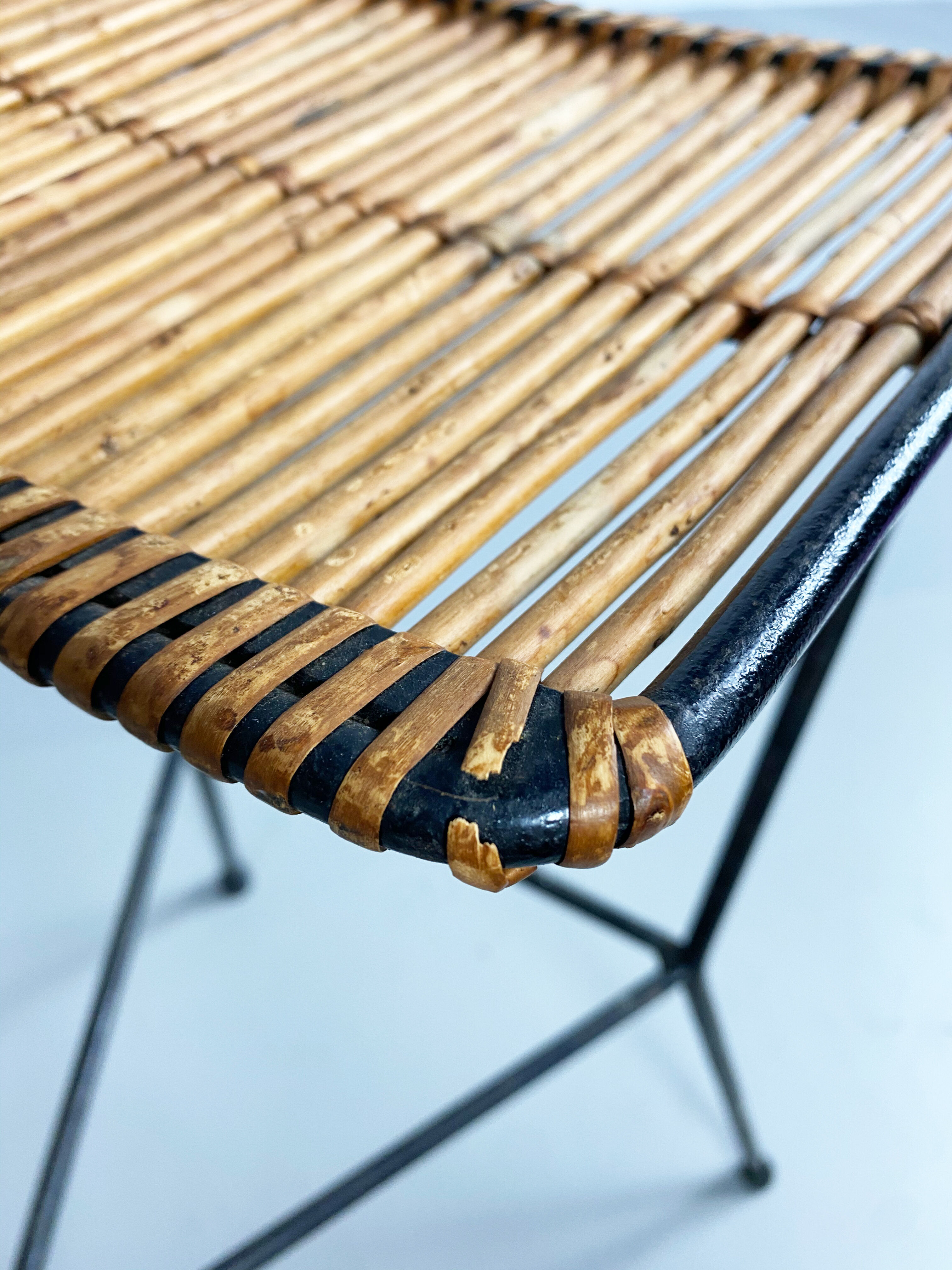 Rattan and Iron Bar Stool by Dennis Lennon, England, c.1950