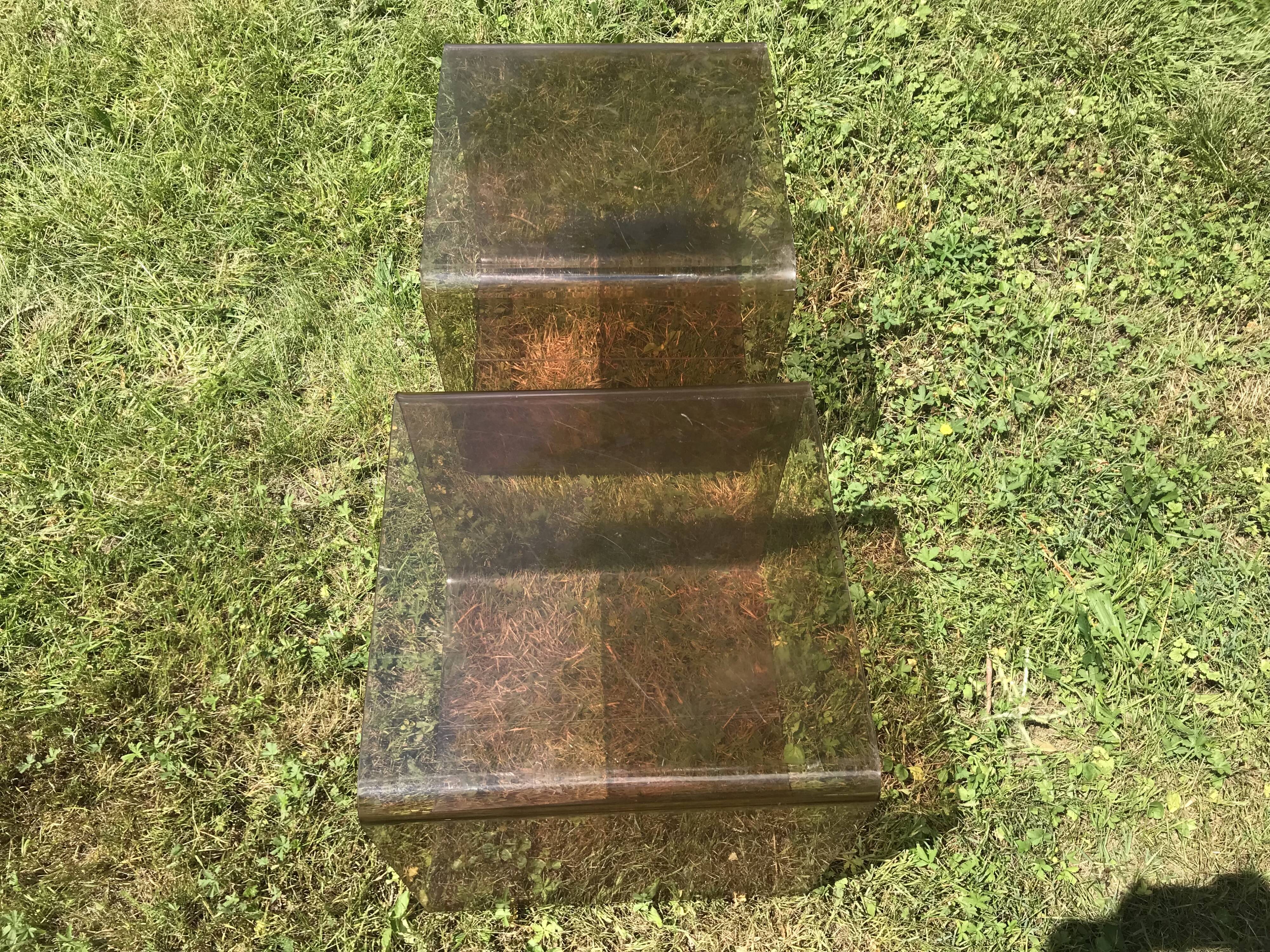 Pair of bedside tables in plexiglass smoked 70
