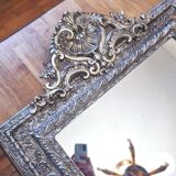 Large Napoleon III mirror, Louis XV / Rocaille style, silver leaf.
