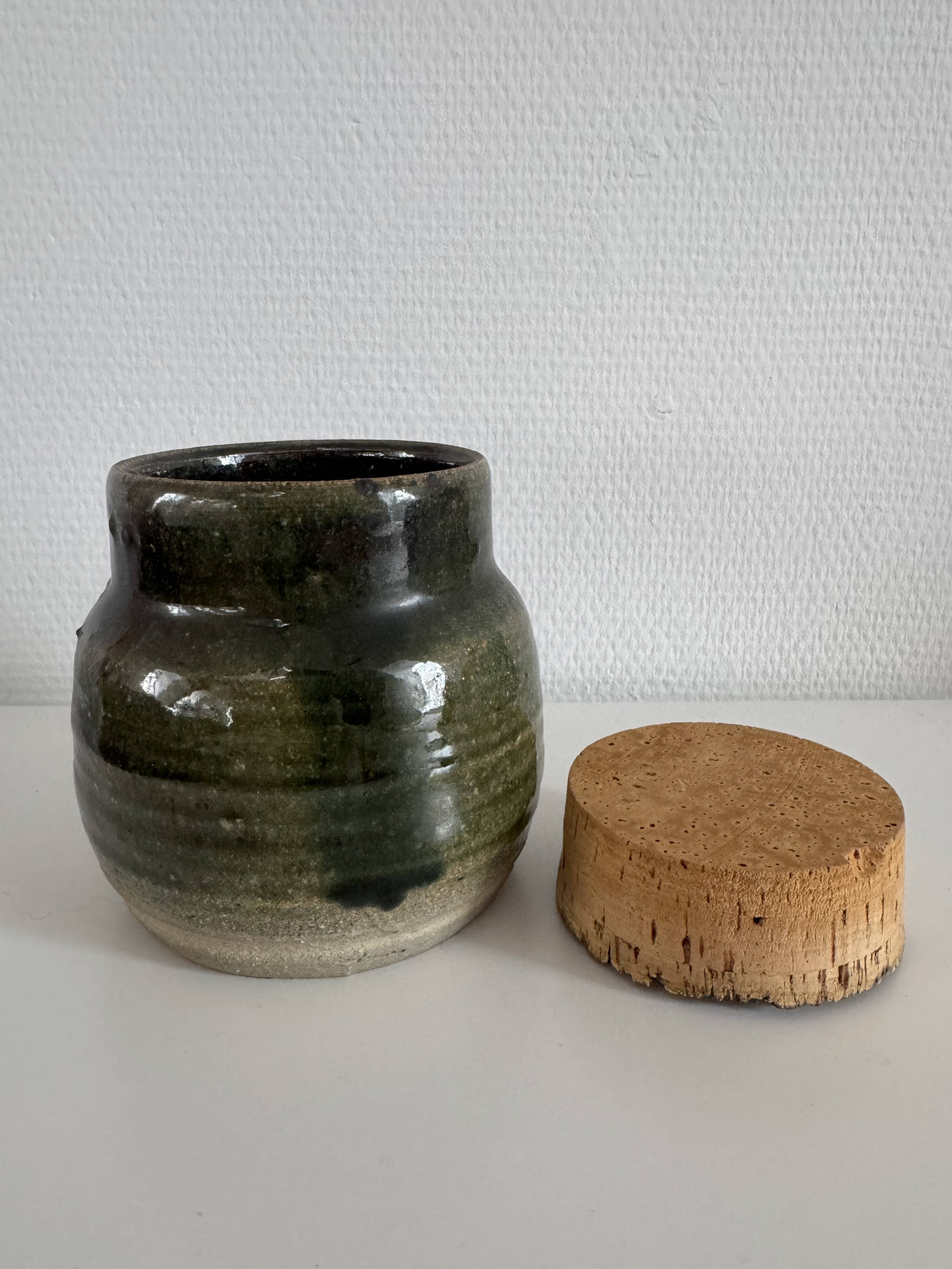 Vintage Wabi Sabi Studio Pottery Jar with Cork Lid / Belgium, 1970s in the