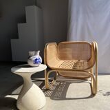 Amsterdam rattan armchair with U-shaped armrest, squared canework