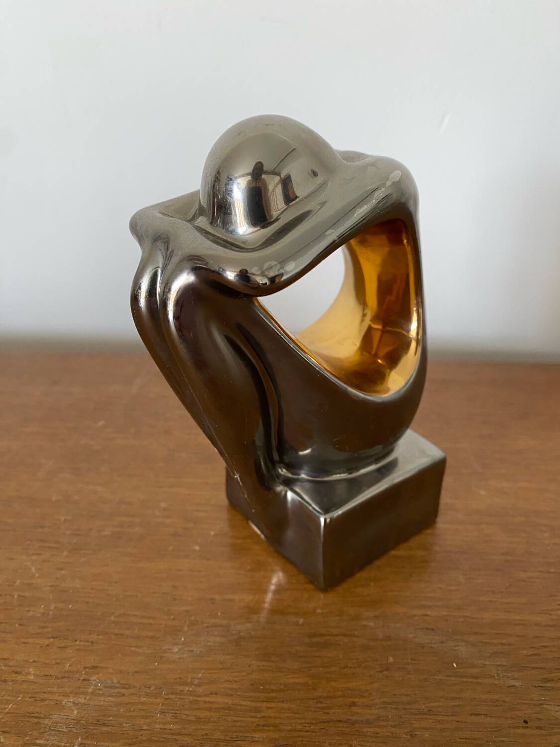 Antique GALOS Sculpture Grey & Gold Porcelain Design Decoration