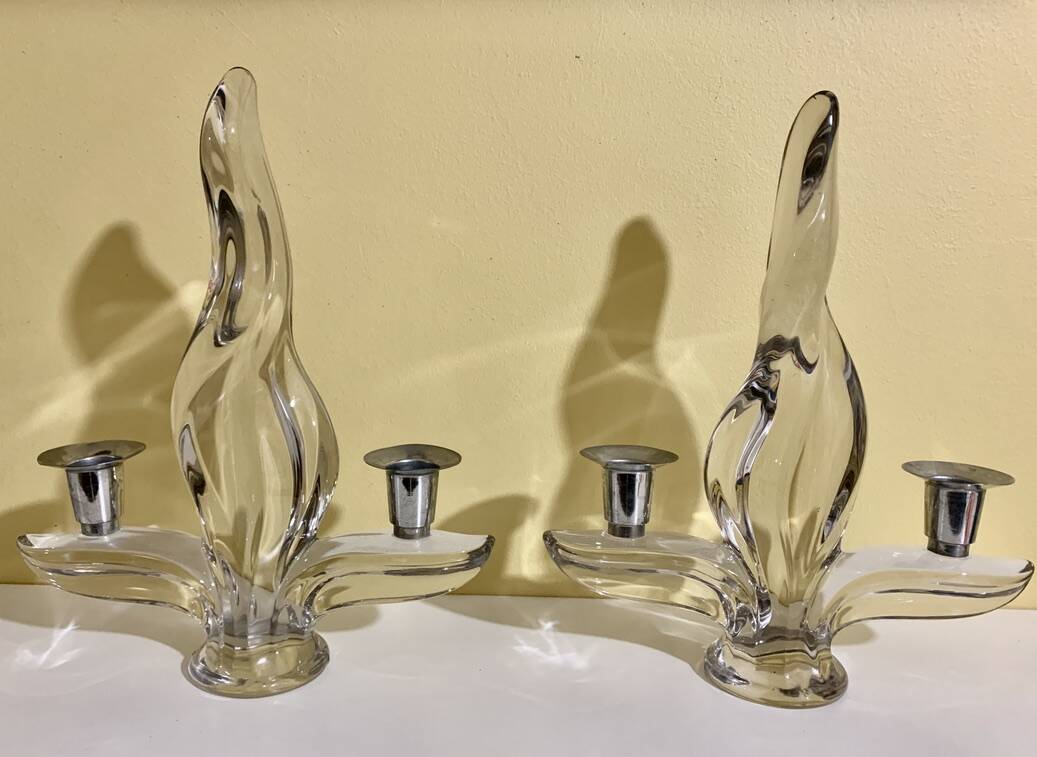 Pair of Glass and Metal Candlesticks Design 1970