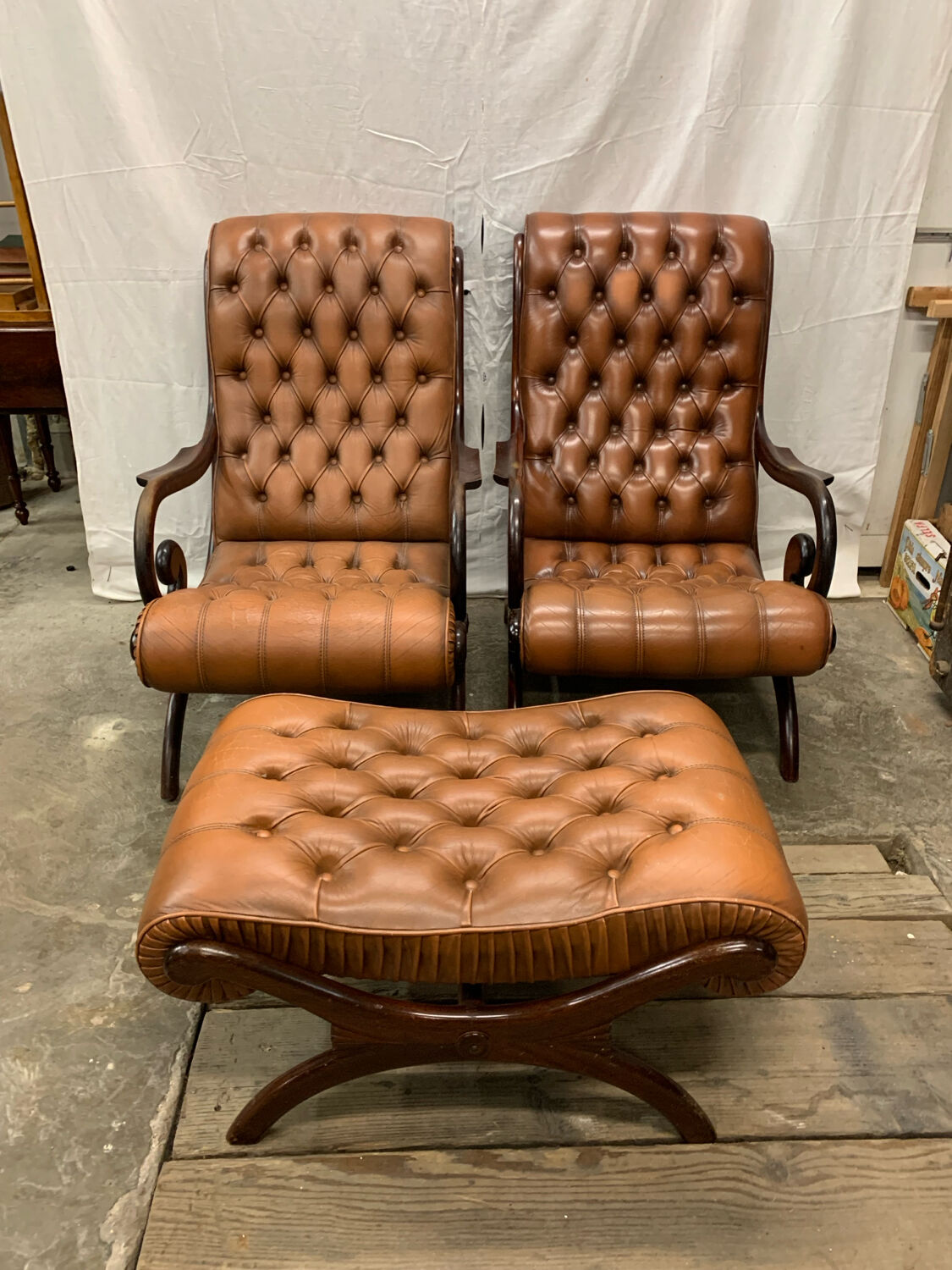 Many Vintage English Chesterfield Ottomans