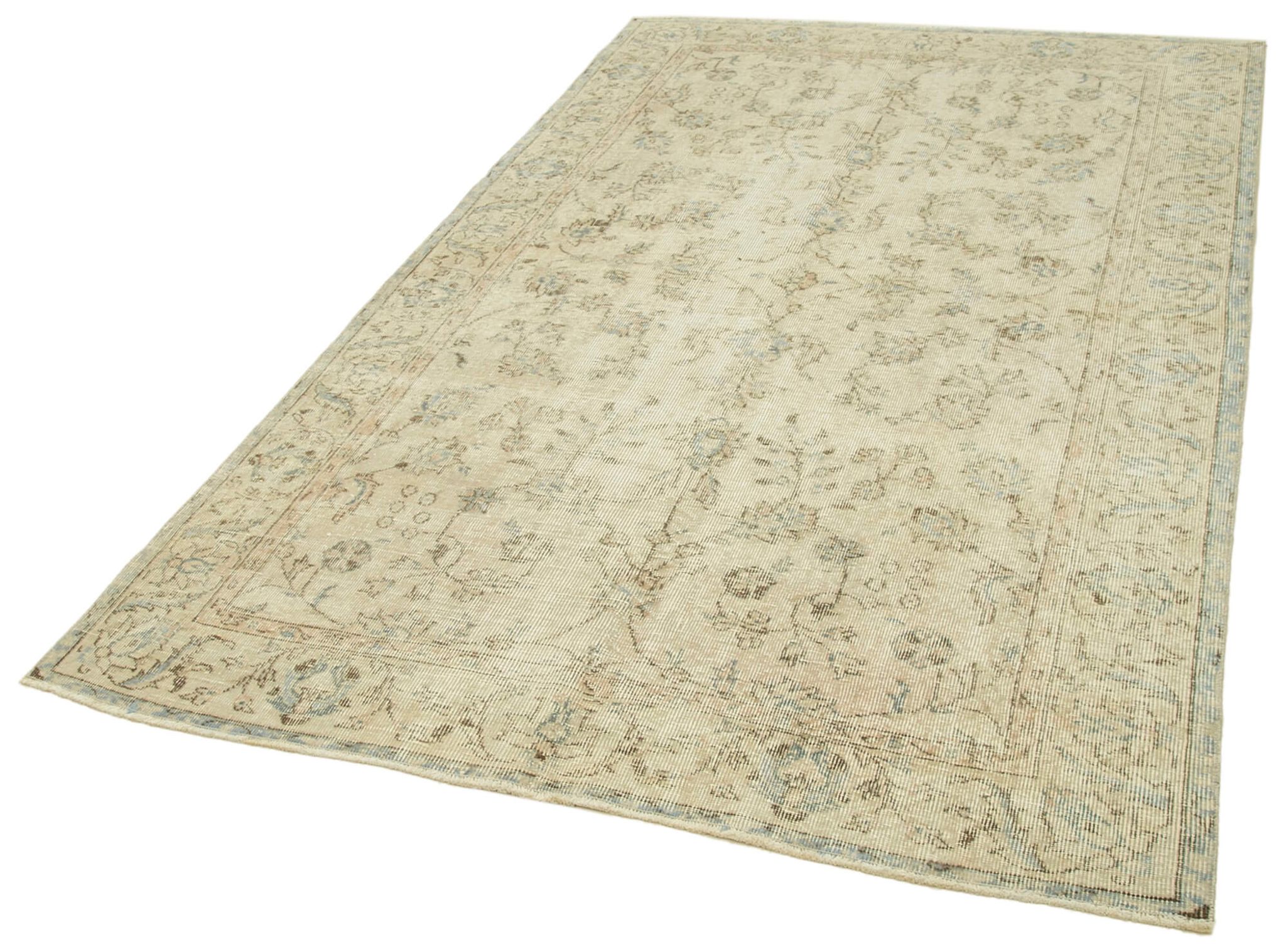 Hand-knotted distressed turkish beige carpet 156 cm x 246 cm