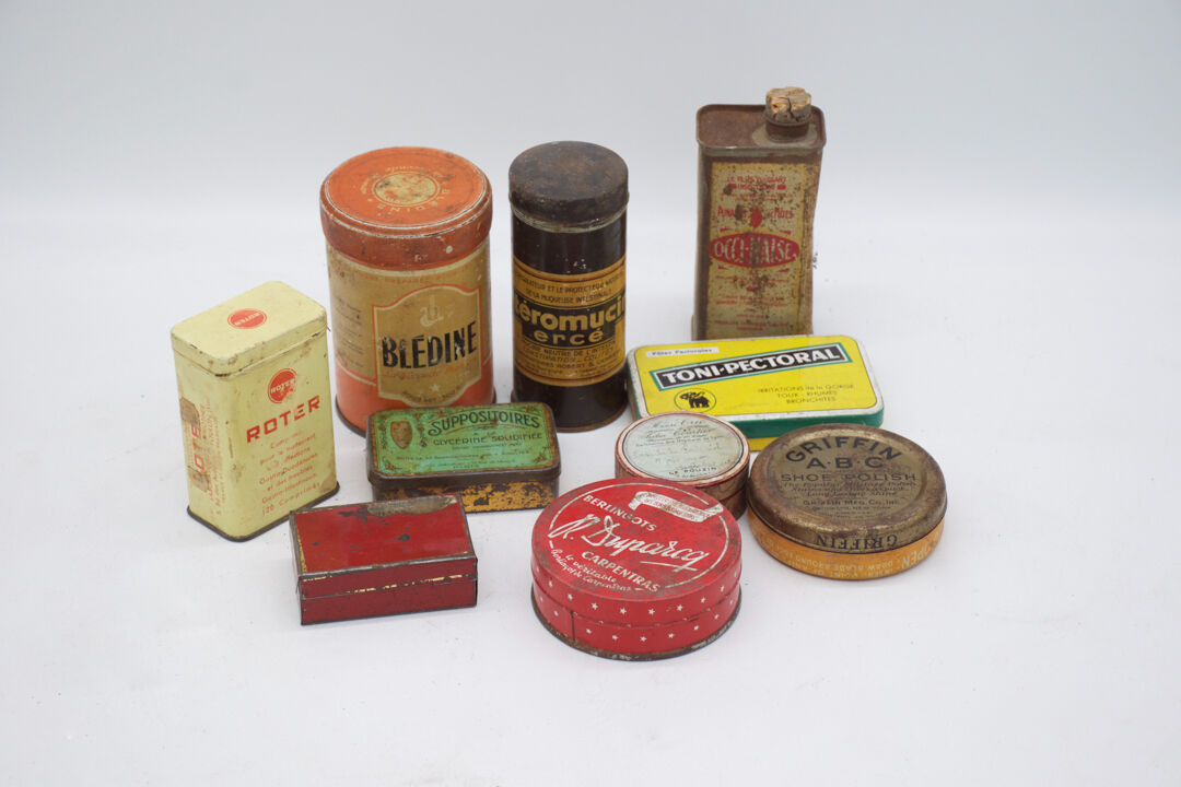 Set of eighty-two metal food boxes 1940'