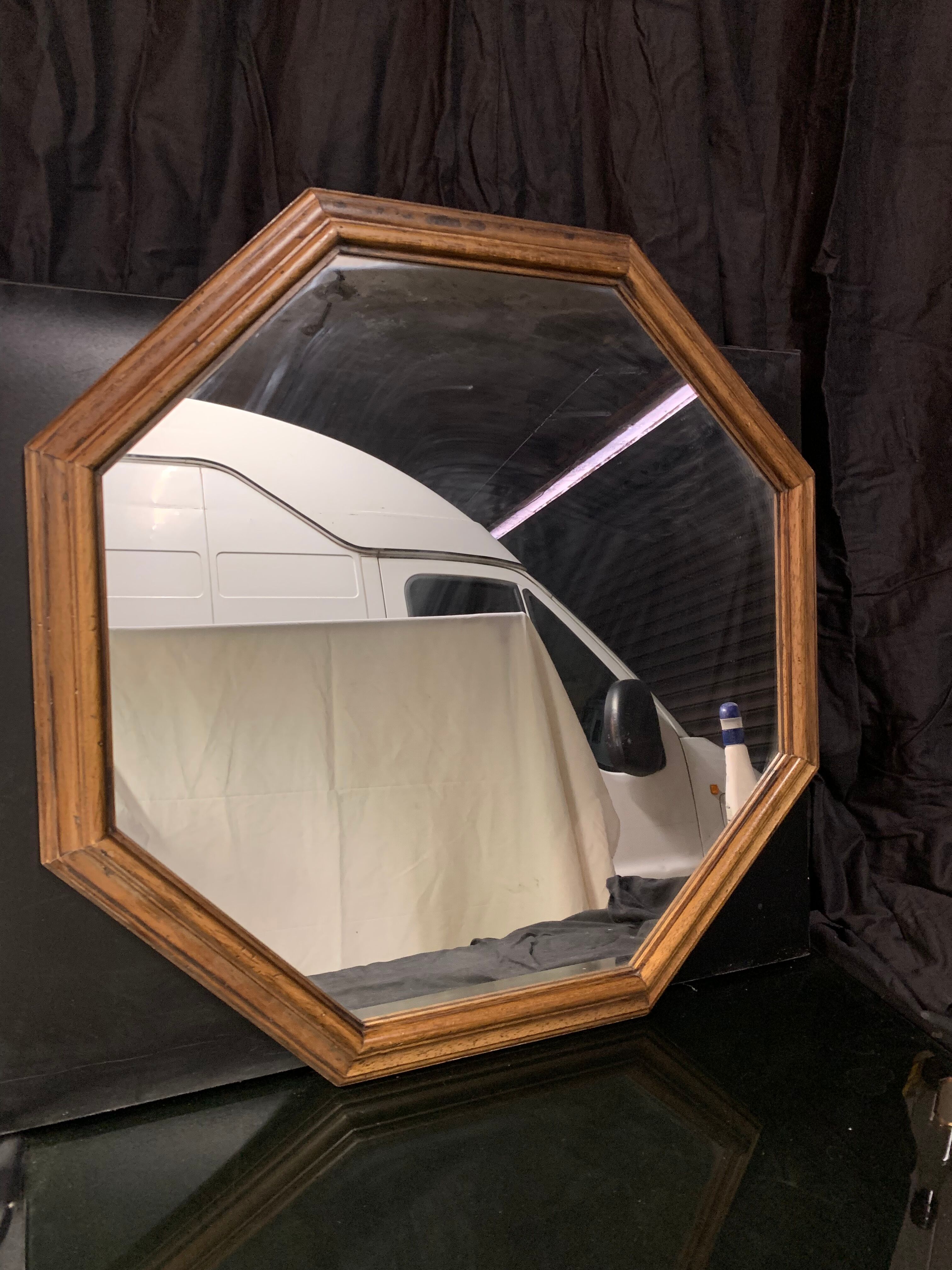 Octagonal vintage wooden mirror