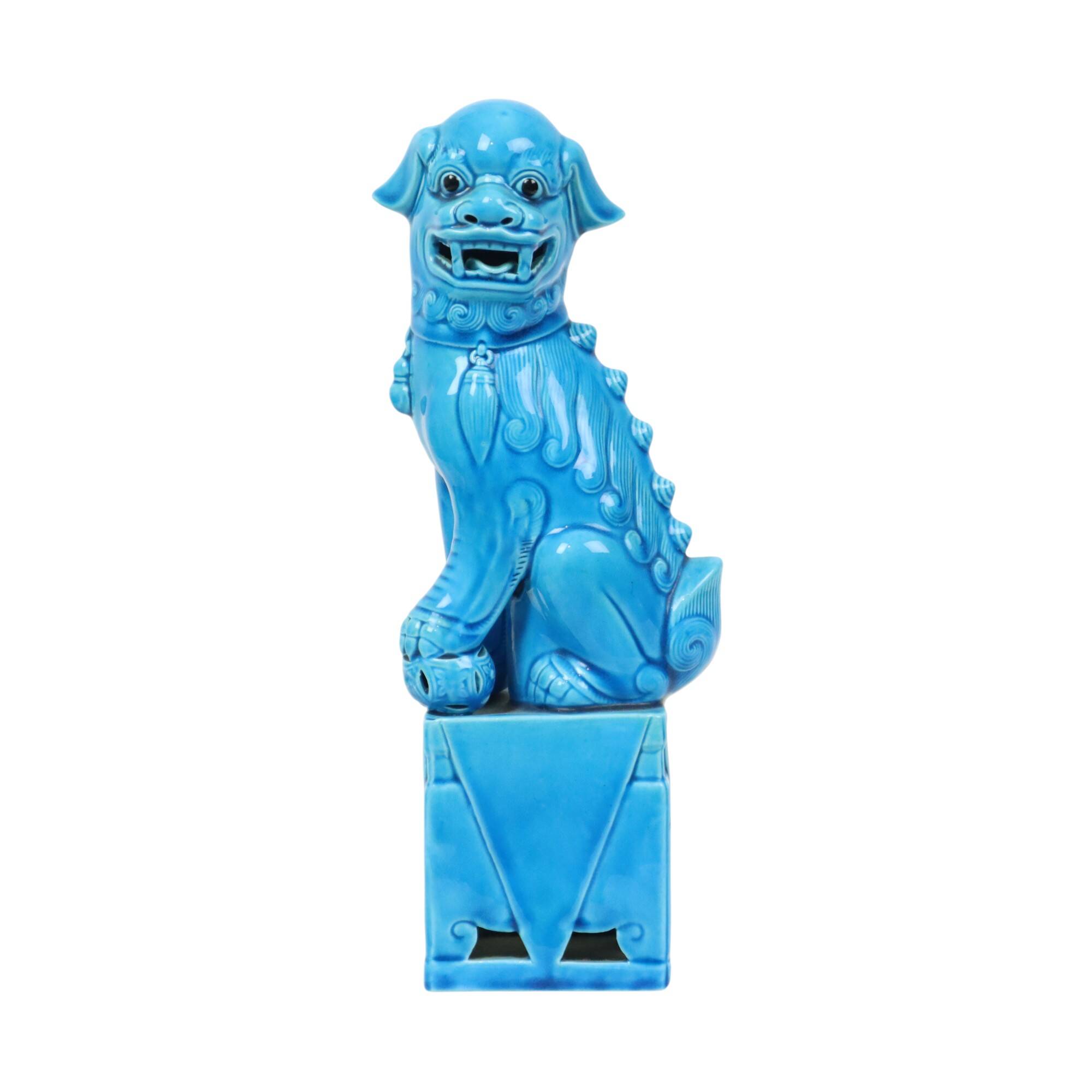 Large Foo Dog Temple Lion Blue Glazed Ceramic 32cm