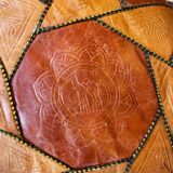 Vintage Berber leather pouf