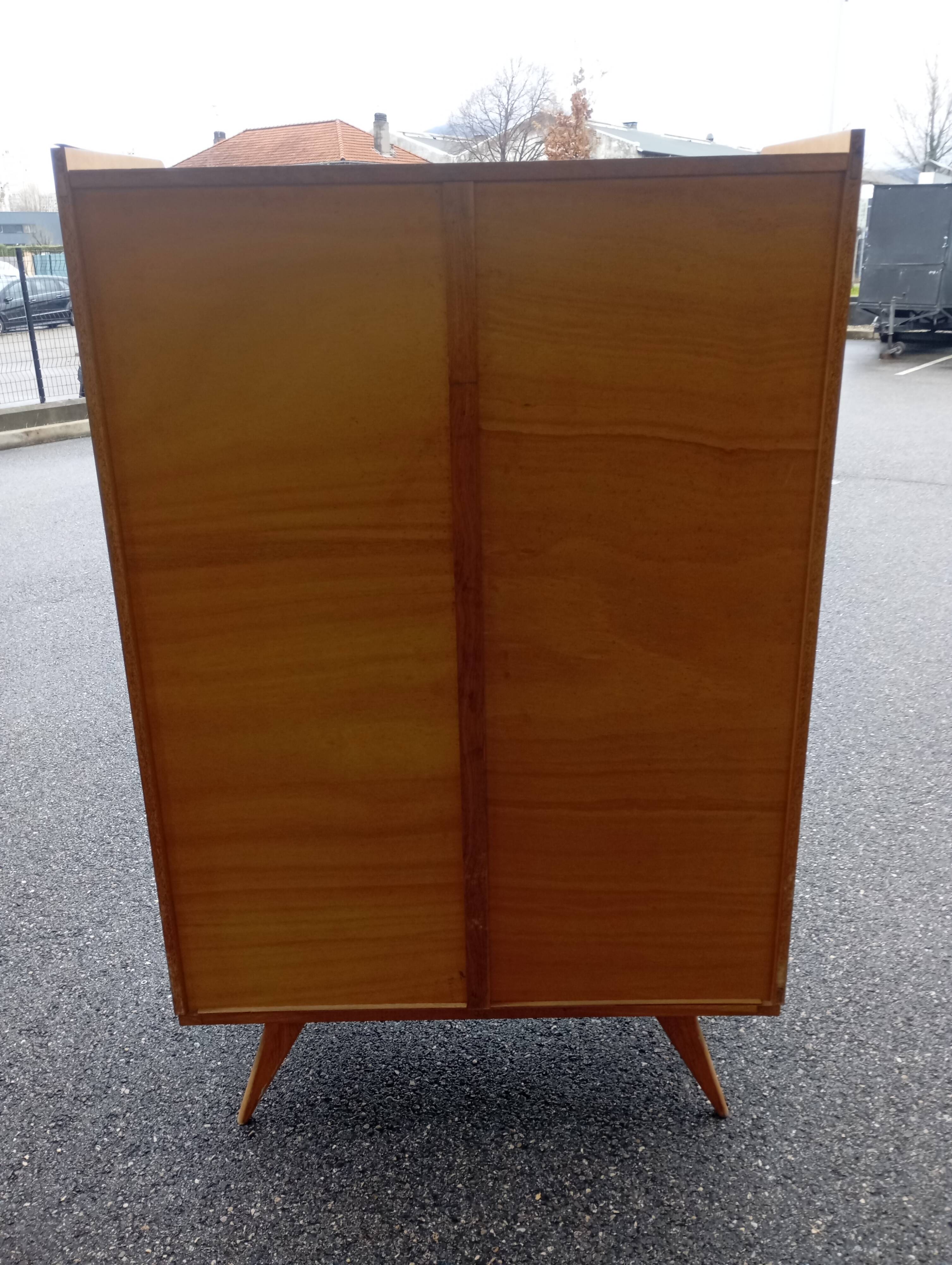 Vintage oak and rattan wardrobe
