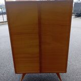 Vintage oak and rattan wardrobe