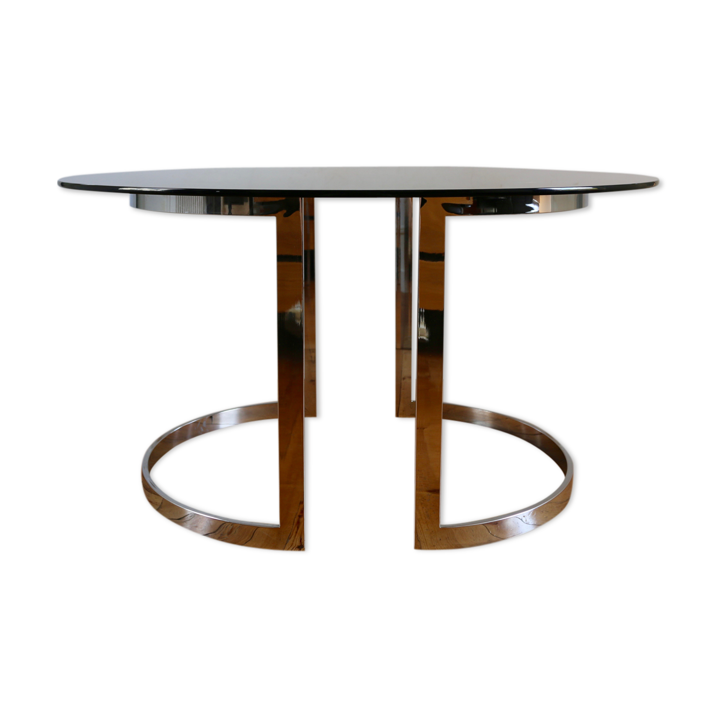 Table salle a manger 1970 verre et chrome Boris Tabacoff Roche Bobois