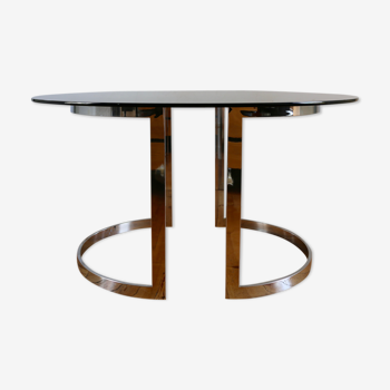 Table salle a manger 1970 verre et chrome Boris Tabacoff Roche Bobois