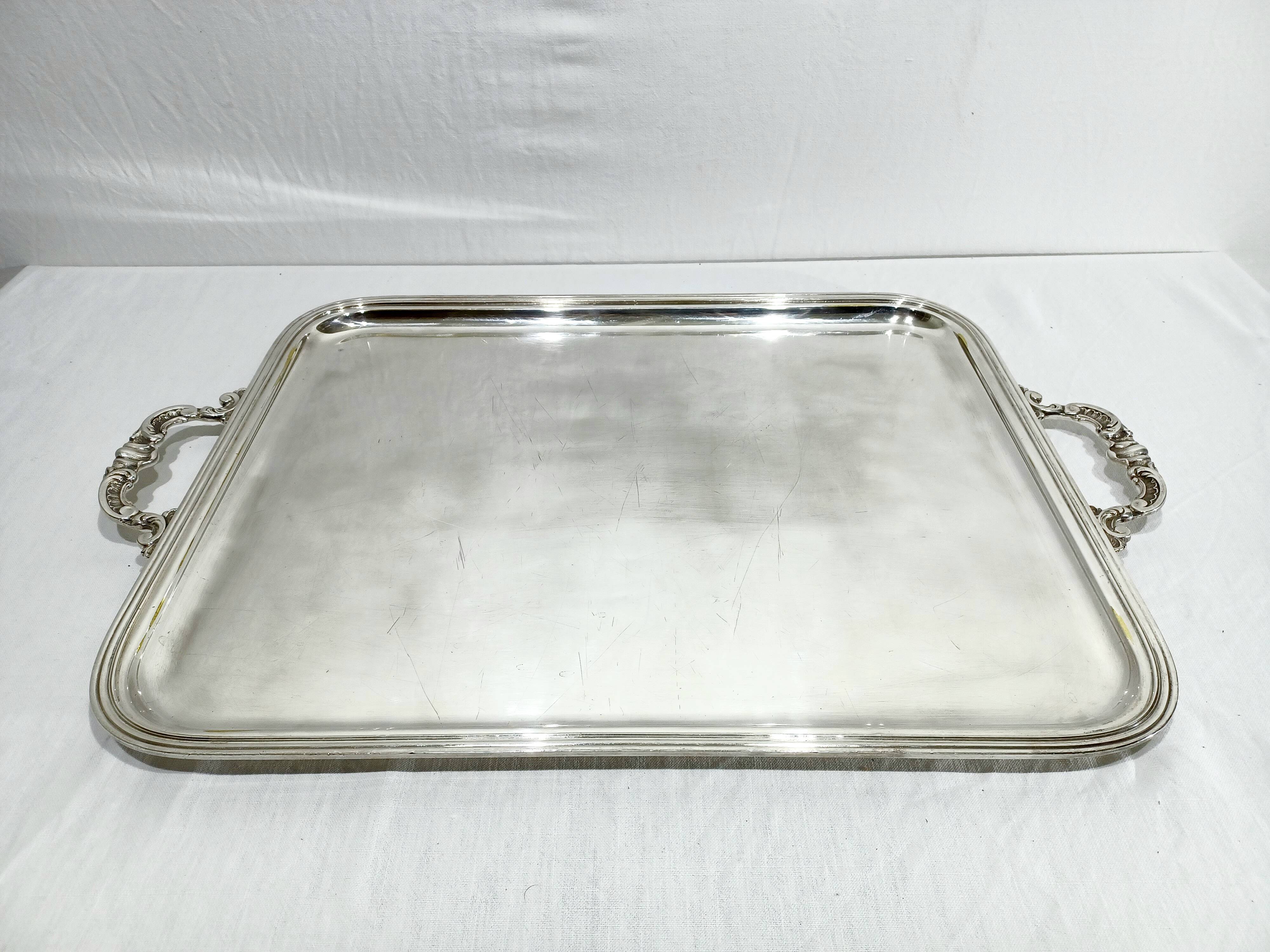 Silver-plated tray with handles