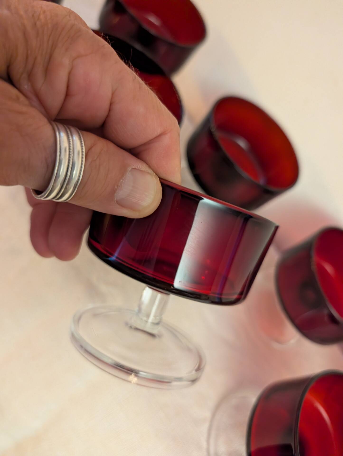 10 ruby glass cups, 1970s