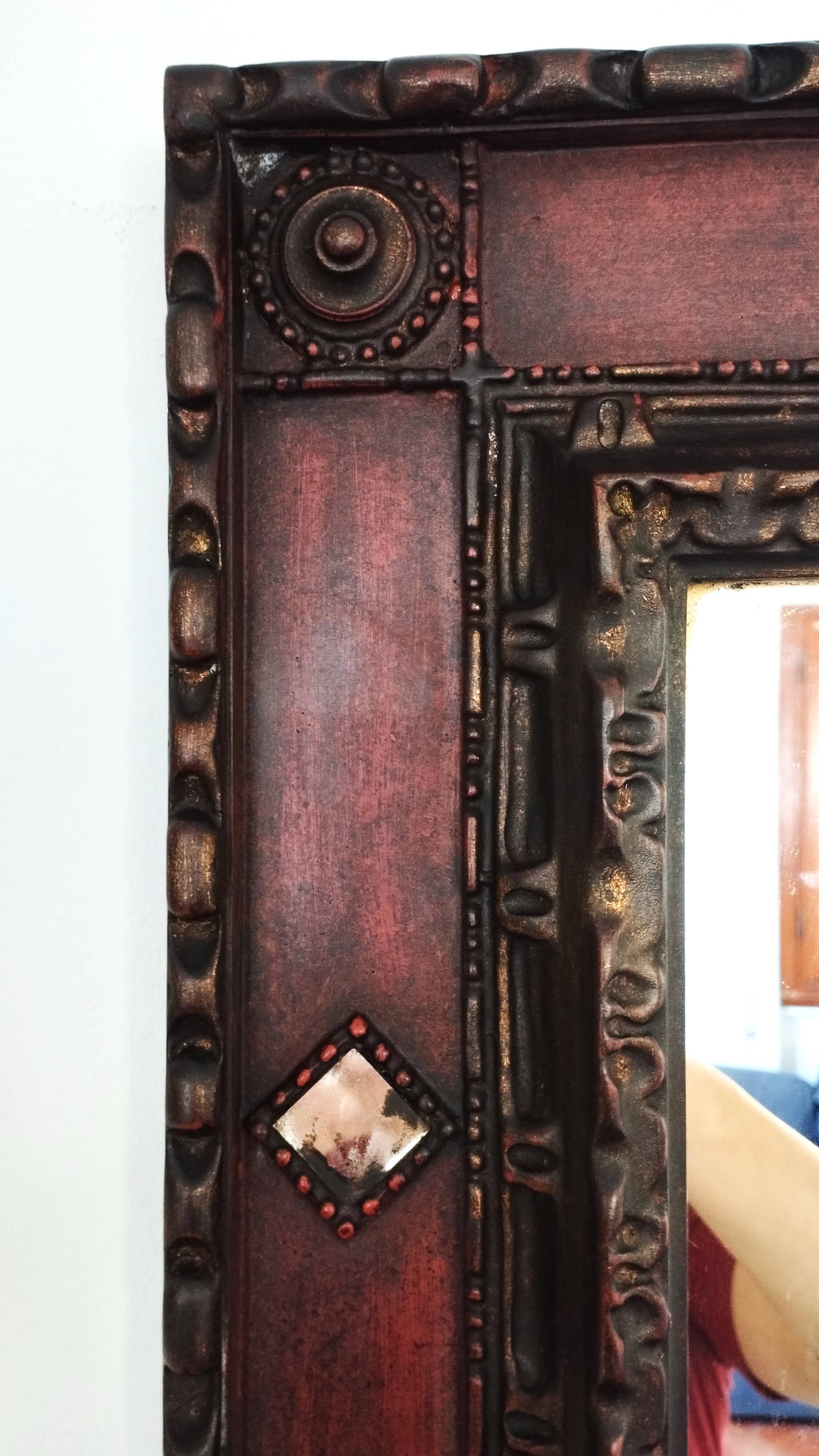 Miroir Palladio Italie 1968, verre vieilli, cadre décoratif sculptural