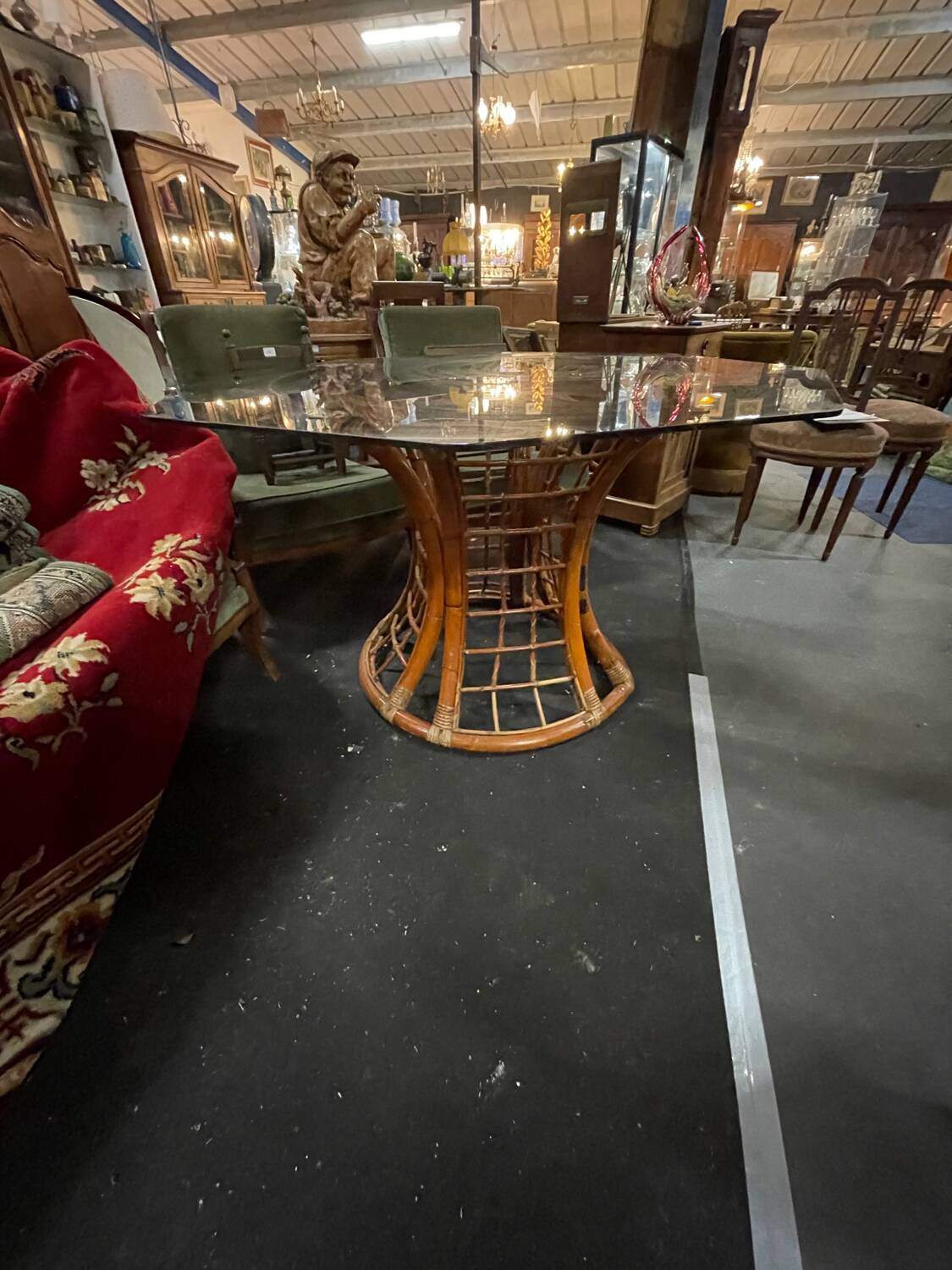 Bamboo leg & smoked glass table