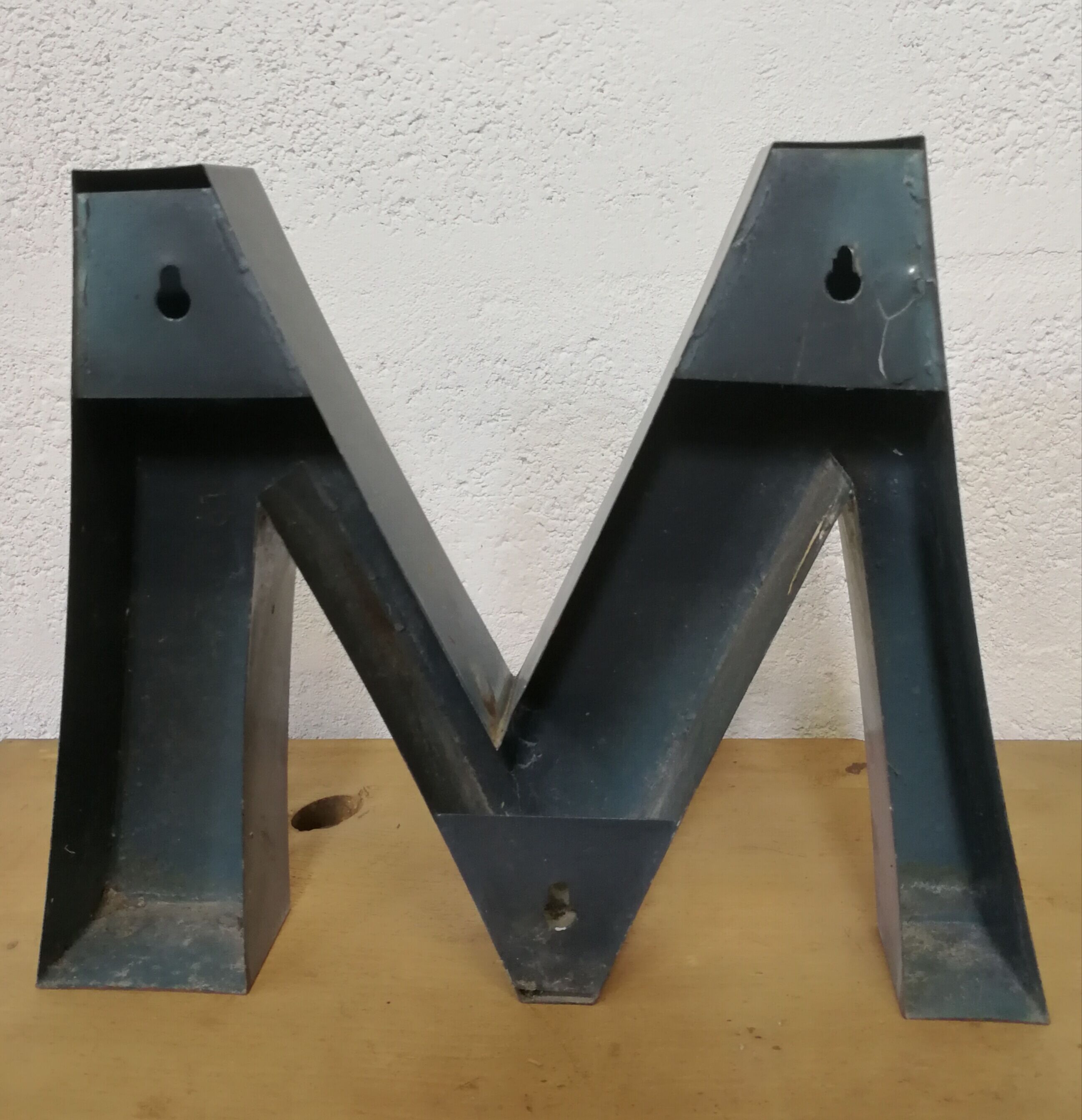 Letter M old embossed and zinc