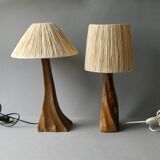 Pair of solid wood lamps, 1960s