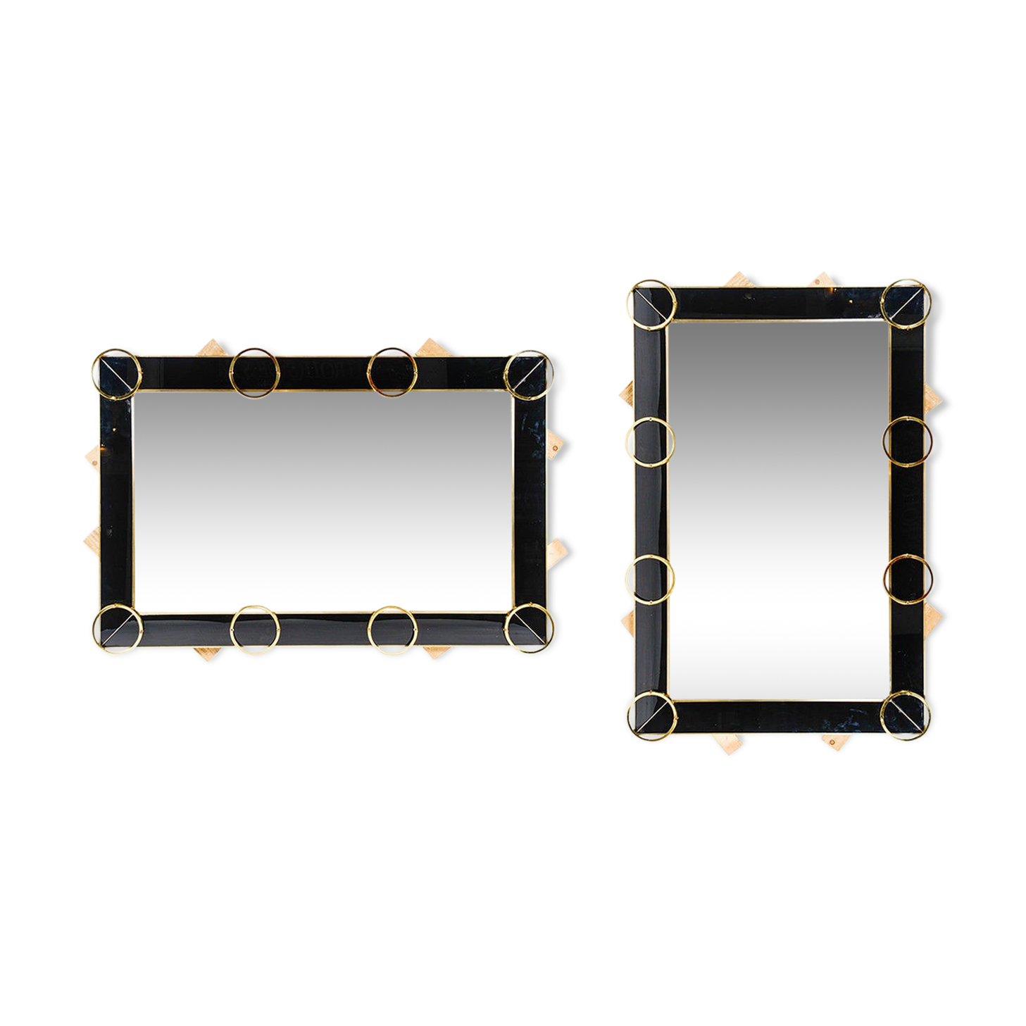 Black Murano glass mirror and brass ornaments (1980)