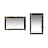 Miroir noir en verre de Murano et ornements en laiton 1980