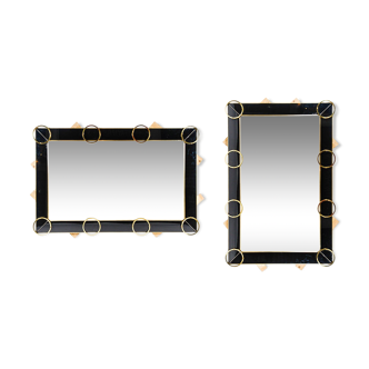 Black Murano glass mirror and brass ornaments (1980)