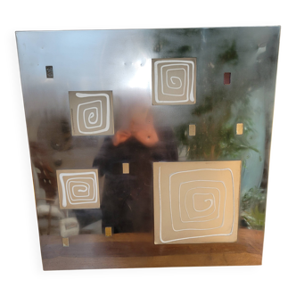 Wall light by Angelo Brotto, polished steel and Murano glass.