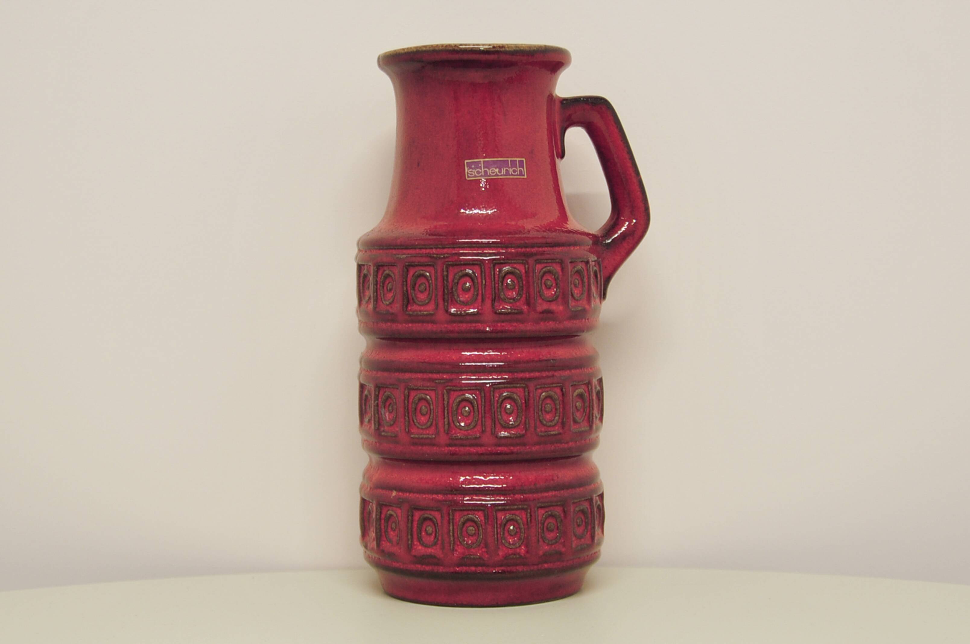 vintage red West Germany can vase Scheurich