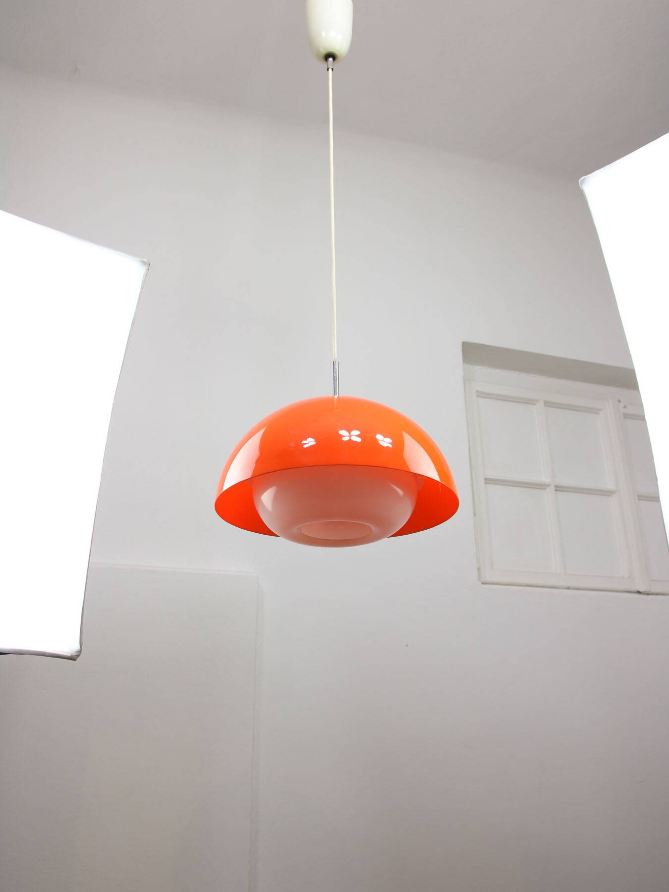 Space Age Italian Orange Acrylic Glass Pendant Lamp, 1970s