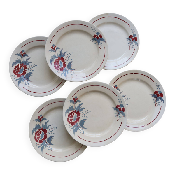 6 assiettes plates vintage – Faïencerie de Nimy