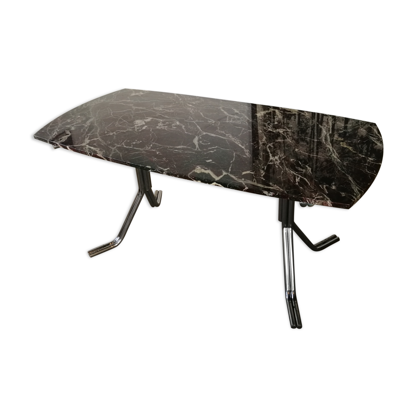 Table, chrome foot, red marble