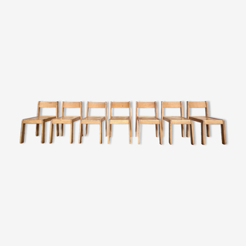Series of 7 vintage Scandinavian bohemian wooden children's chairs