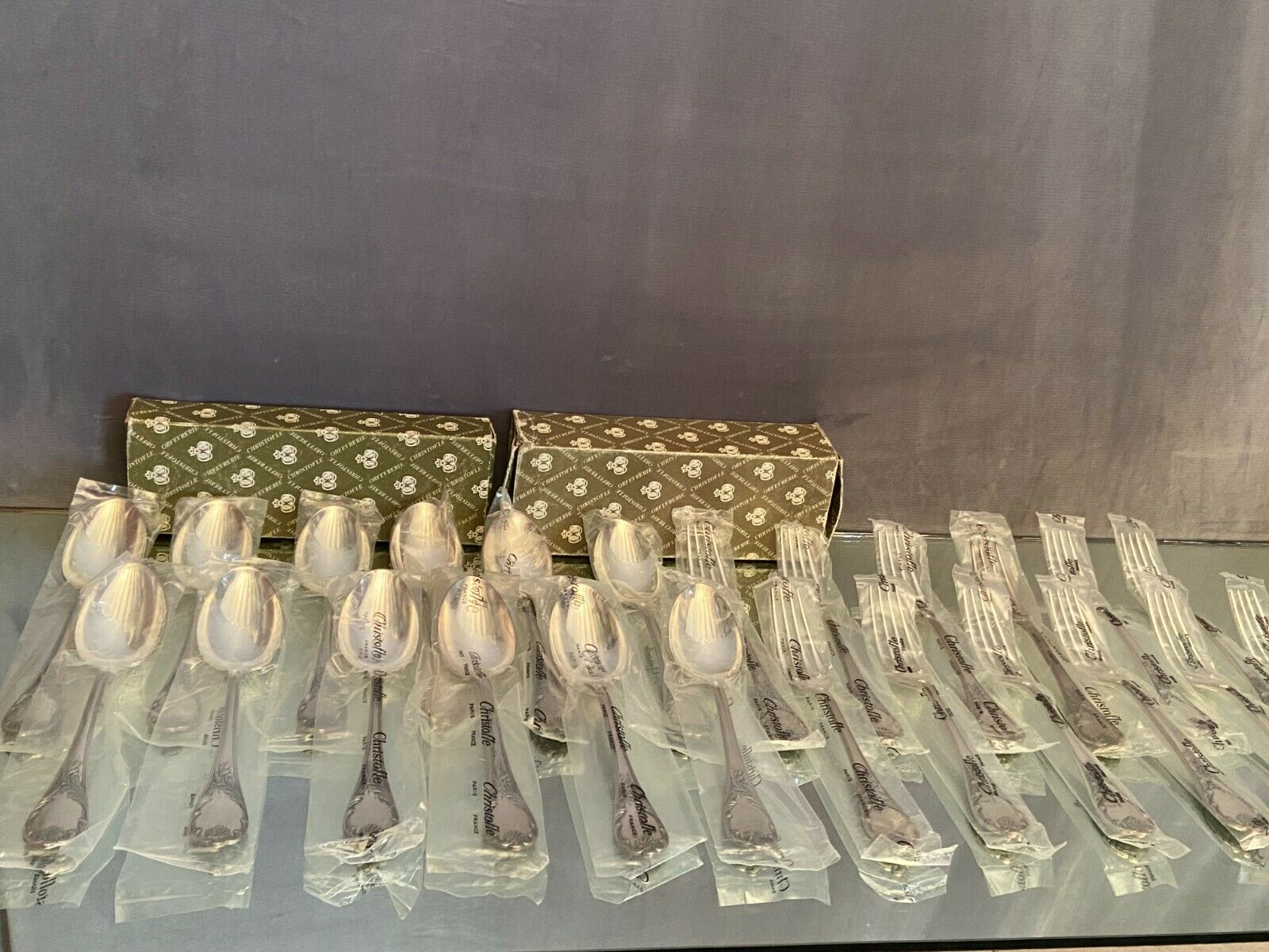 12 large spoons 12 forks silver metal Christofle Marly in blister