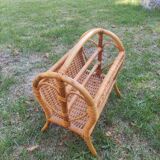 Rattan and wood magazine rack