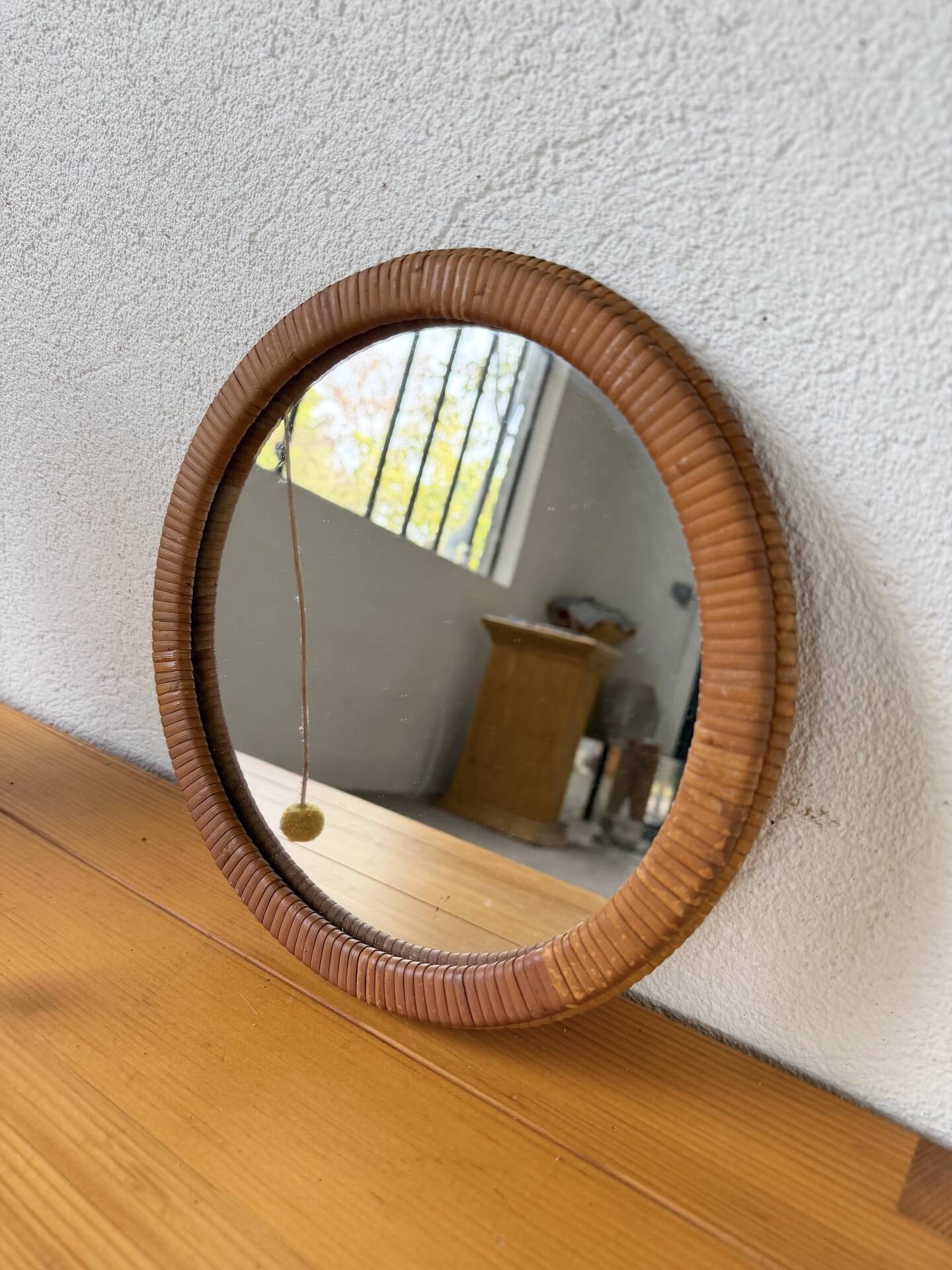 Woven wicker round mirror 1960