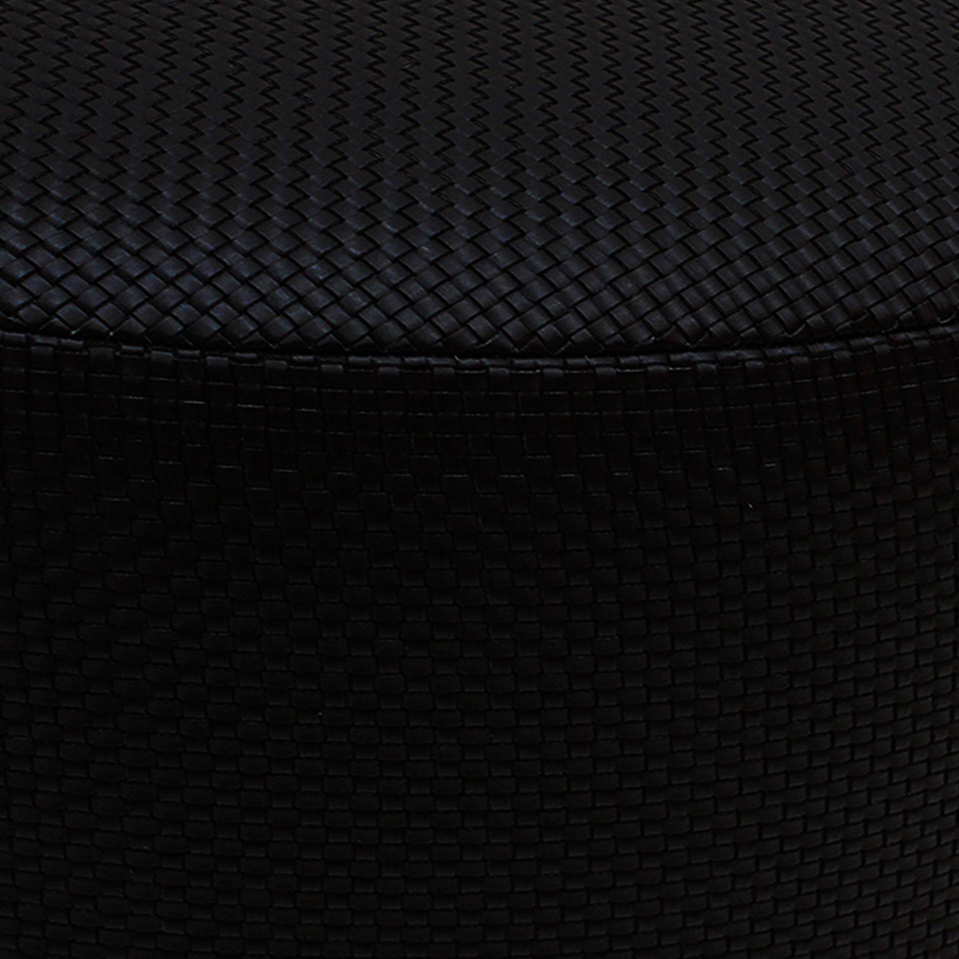 Contemporary LA Design Wood Upholstered In Black Braided Lambskin Circular Pouf