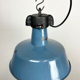 Industrial Blue Enamel Factory Lamp with Cast Iron Top, 1960s