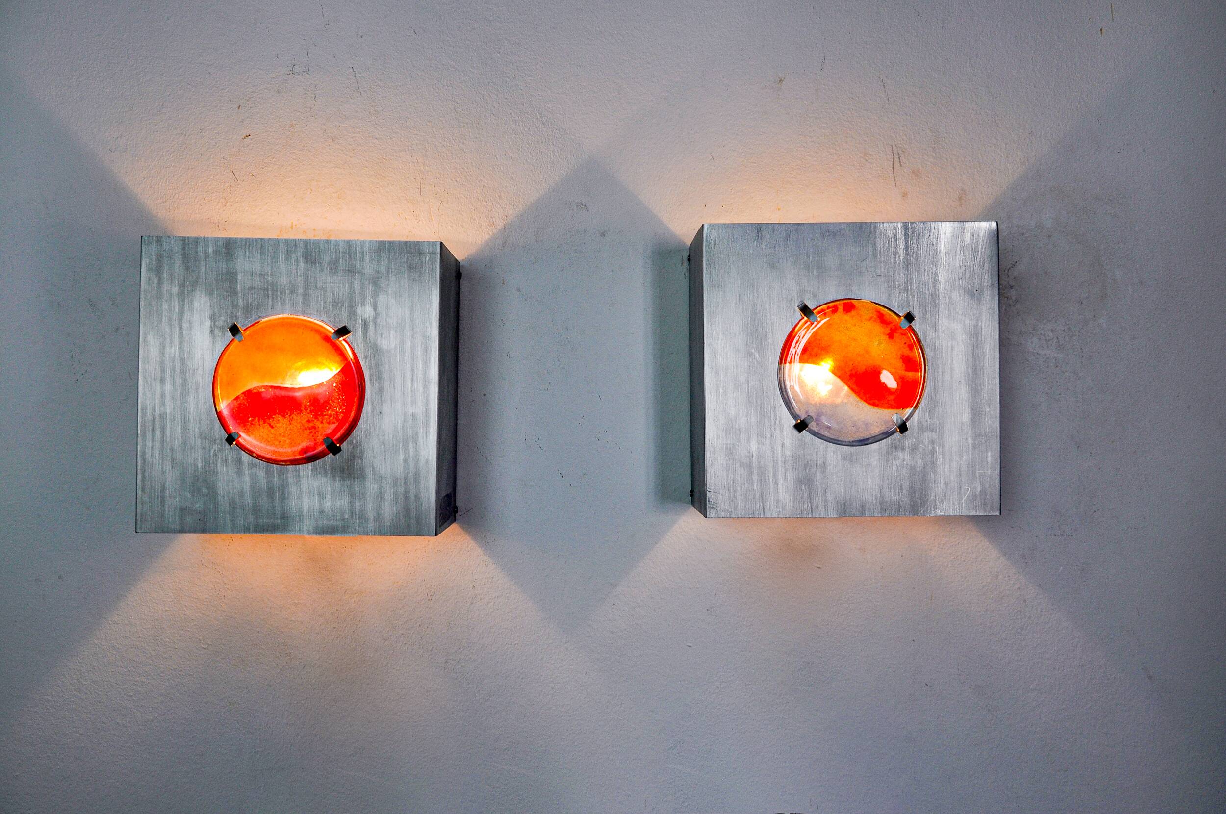 Pair of space-age wall lights, "fusing" glass, Germany, 1970