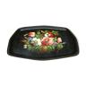 Large metal Russia black metal tray  flowers painted hand lacquered 1970 - origin: Jostovo