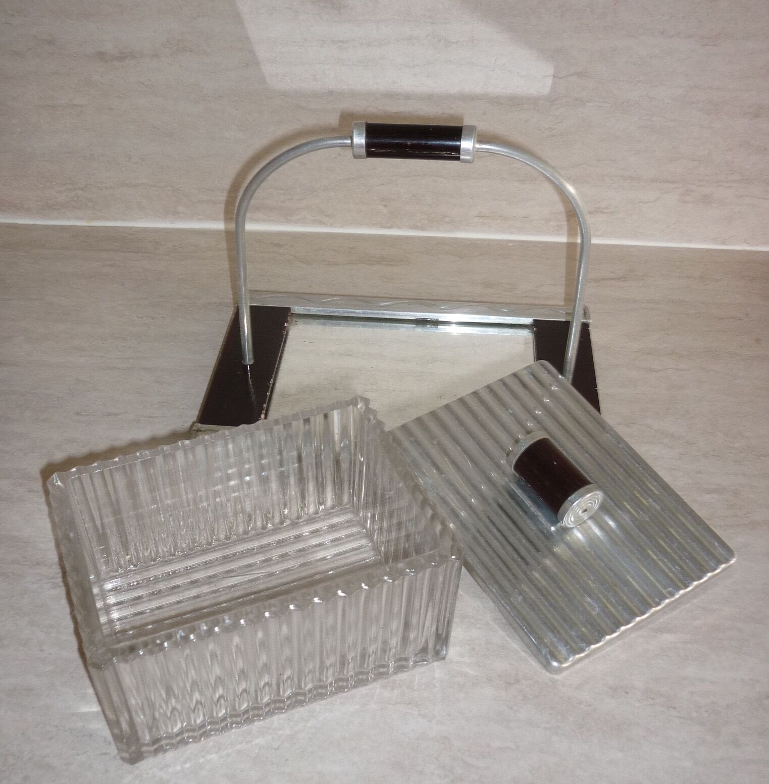 Bonbonnière on art deco mirror tray 1930