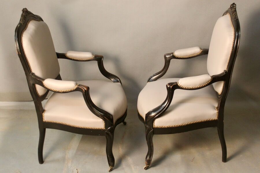 Pair of Convertible Armchairs Louis XV Style Pear Blackened Napoleon III