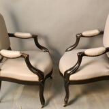 Pair of Convertible Armchairs Louis XV Style Pear Blackened Napoleon III