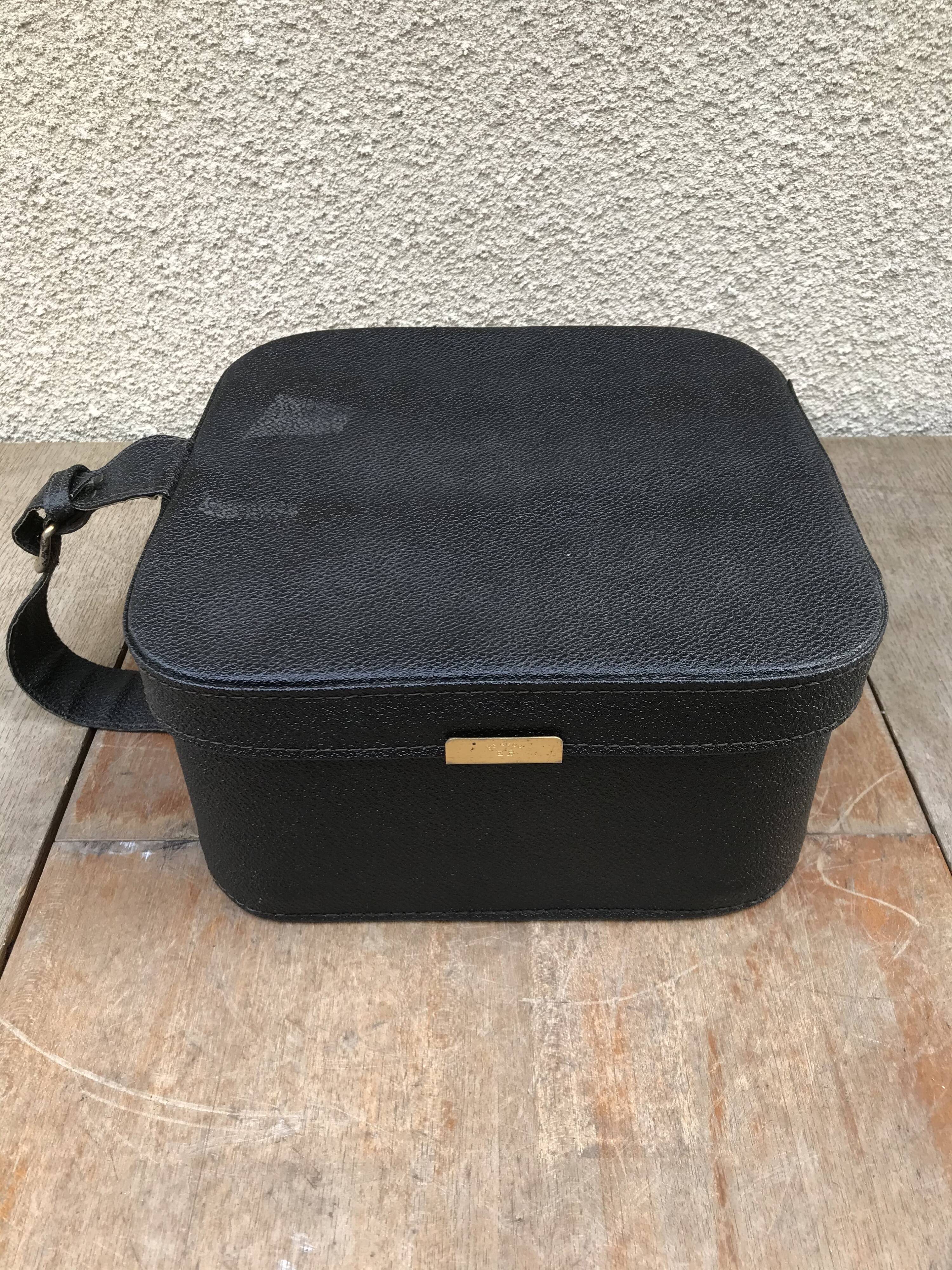 Black leather hat box