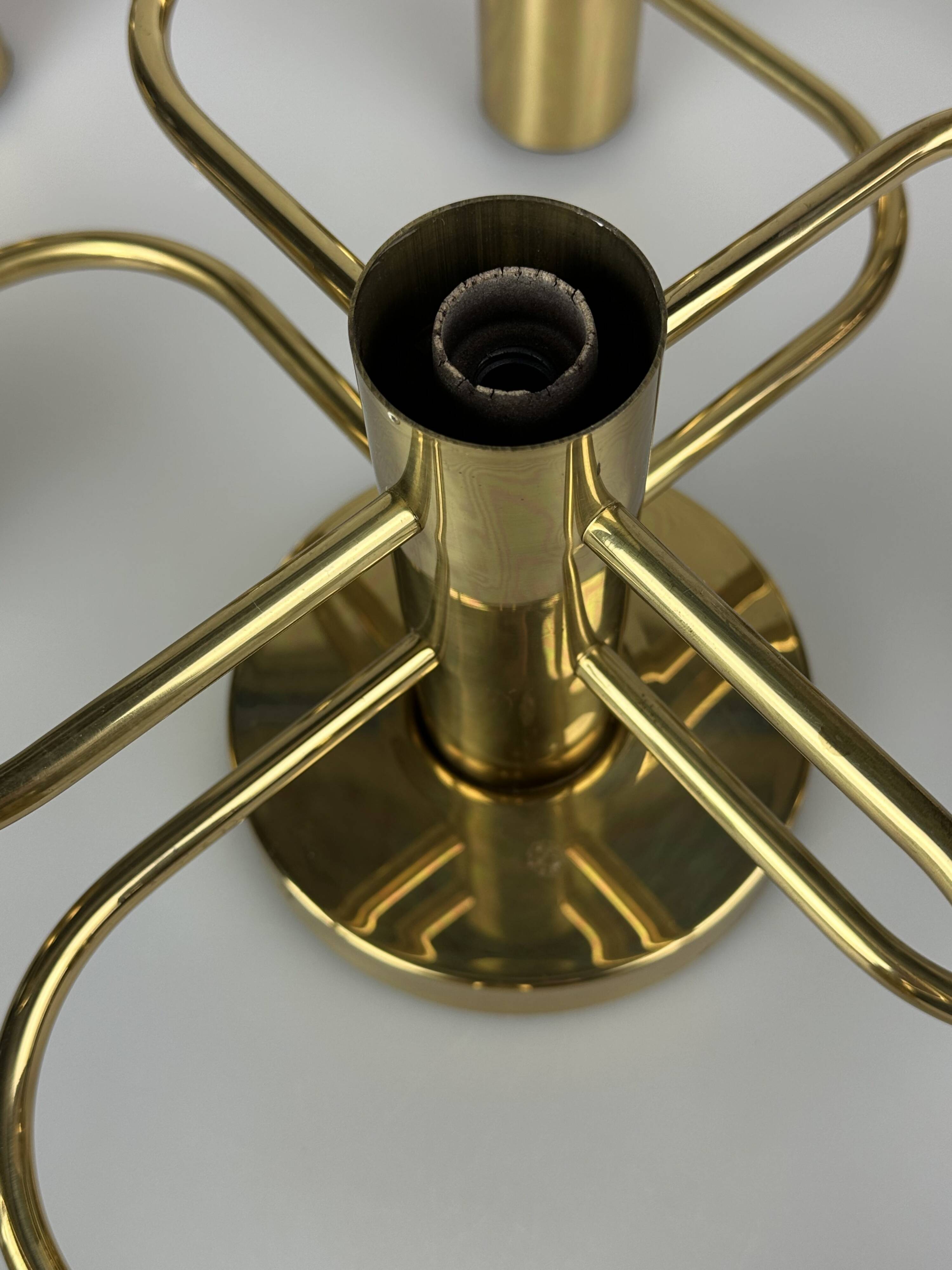 60s 70s 9-bulb ceiling lamp from Leola Leuchten Germany in brass